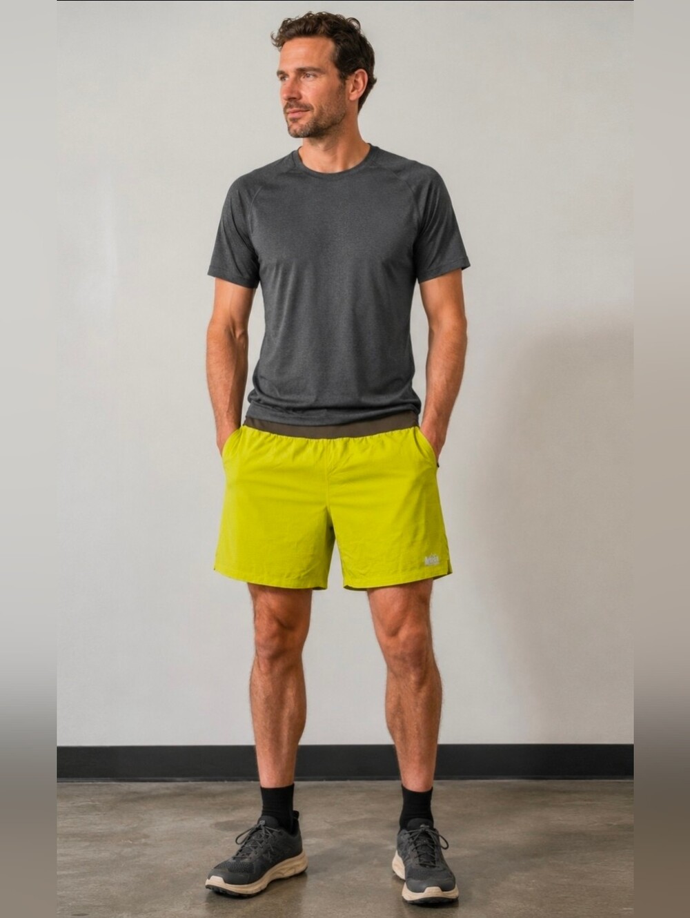 REI Co-Op Mens Sz Large Swiftland Lined Running Shorts Chartreuse Green Athletic